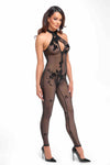 Netzstoff-Bodystocking mit Wildblumen-Flockdruck | Noir Handmade