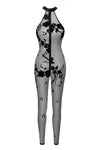 Netzstoff-Bodystocking mit Wildblumen-Flockdruck | Noir Handmade