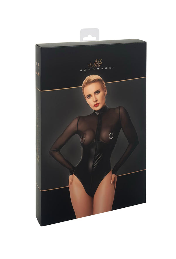Transparenter Netz-Body mit Reißverschluss und Metallringen | Noir Handmade