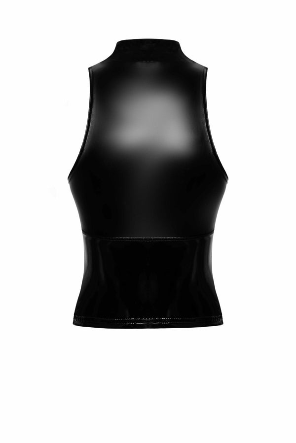 Wetlook Top mit PVC-Kragen und durchgehendem Frontreißverschluss | Noir Handmade
