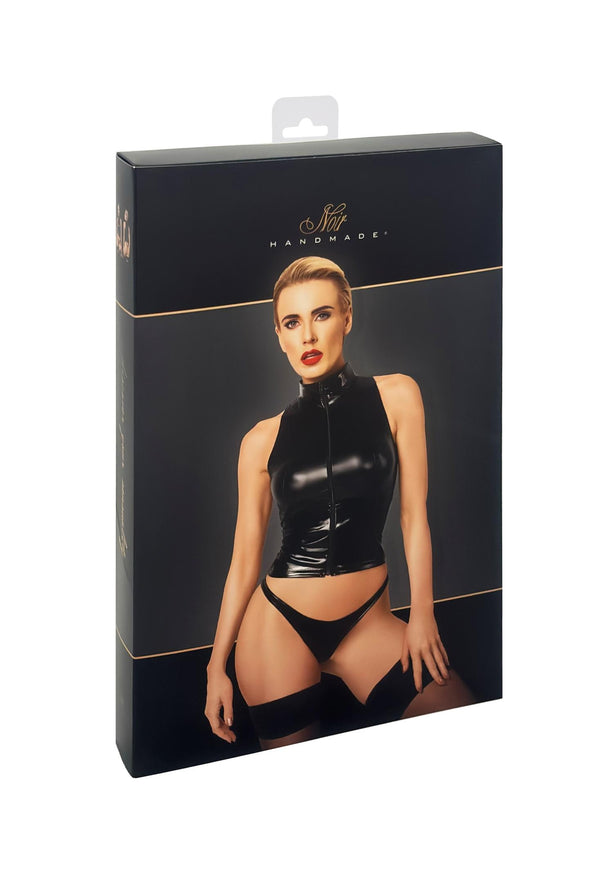 Wetlook Top mit PVC-Kragen und durchgehendem Frontreißverschluss | Noir Handmade