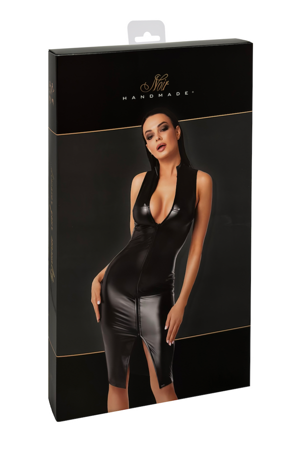 Elegantes Wetlook Kleid mit zweiwege Reißverschluss | Noir Handmade