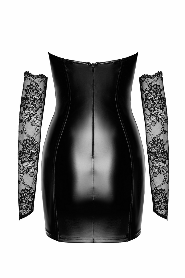 Wetlook Minikleid mit Spitzendetails und Armstulpen | Noir Handmade