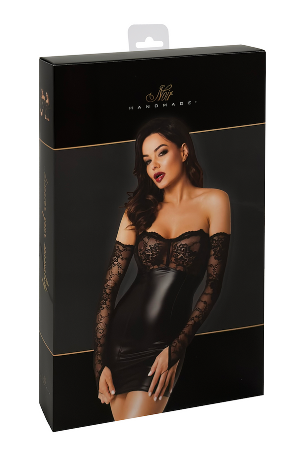 Wetlook Minikleid mit Spitzendetails und Armstulpen | Noir Handmade