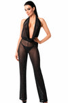 Neckholder Bodystocking mit transparentem Netzmaterial und Wasserfallausschnitt | Noir Handmade