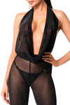 Neckholder Bodystocking mit transparentem Netzmaterial und Wasserfallausschnitt | Noir Handmade