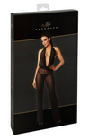 Neckholder Bodystocking mit transparentem Netzmaterial und Wasserfallausschnitt | Noir Handmade