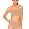 Hautfarbenes nahtloses geripptes Bandeau Set mit formendem High Waist Slip | Leg Avenue