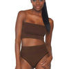 Braunes verführerisches nahtloses Bandeau Set mit hochgeschnittenem Slip | Leg Avenue