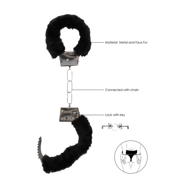 Schwarze elegante Handfesseln mit weichem Plüschbesatz von Ouch! by Shots – Ansicht 6