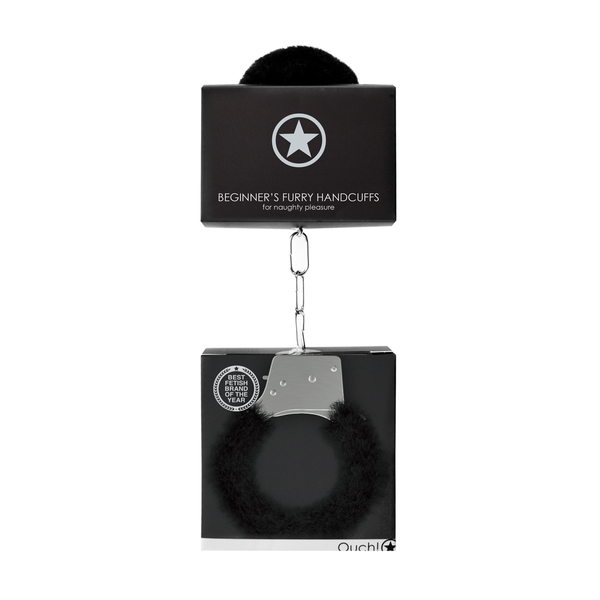 Schwarze elegante Handfesseln mit weichem Plüschbesatz von Ouch! by Shots – Ansicht 2
