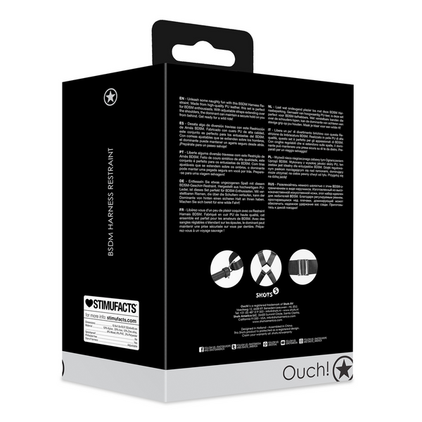 Schwarzes kühnes Oberkörpergeschirr mit stabilen verstellbaren Riemen von Ouch! by Shots – Ansicht 4