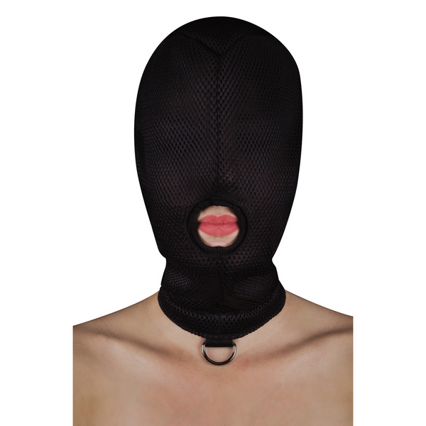 Schwarze mysteriöse Gesichtsmaske mit robustem Metallschlüsselring von Ouch! by Shots