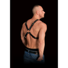 Schwarzer markanter Body Harness mit großen O Ringen und Nietendetails von Ouch! by Shots – Ansicht 4