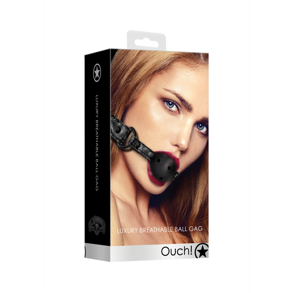 Schwarzer aufregender Ballknebel mit elegantem Rautenmuster von Ouch! by Shots – Ansicht 2