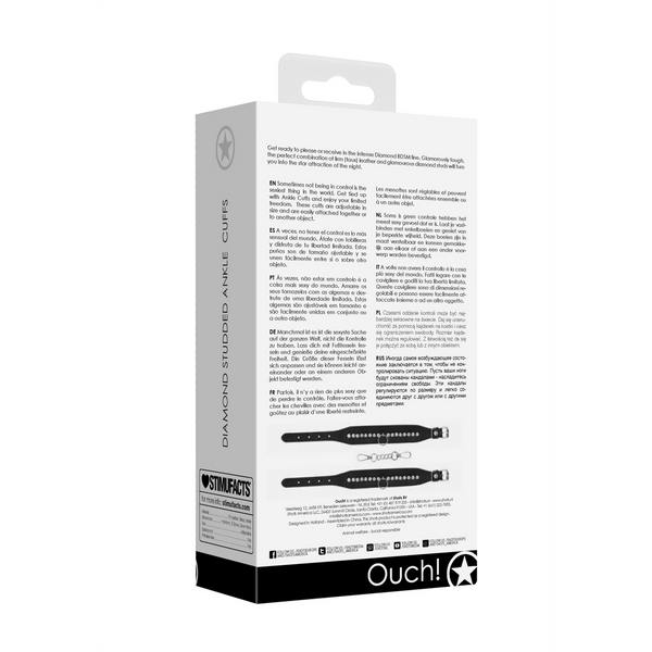 Schwarze glamouröse Knöchelmanschetten mit funkelnden Diamantnieten von Ouch! by Shots – Ansicht 3