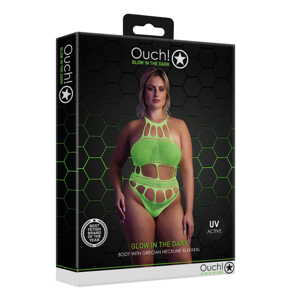 Grüner verführerischer UV-aktiver Body mit antikem Ausschnitt von Ouch! by Shots – Ansicht 9
