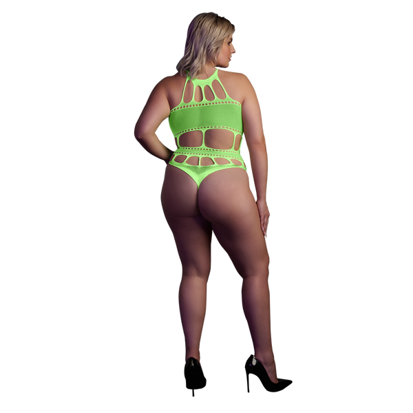 Grüner verführerischer UV-aktiver Body mit antikem Ausschnitt von Ouch! by Shots – Ansicht 10