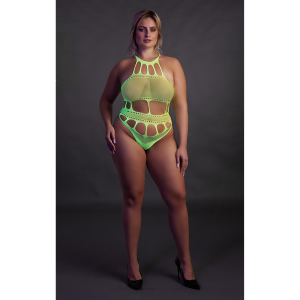 Grüner verführerischer UV-aktiver Body mit antikem Ausschnitt von Ouch! by Shots – Ansicht 11