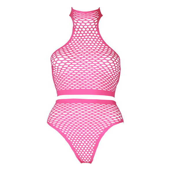 Pinkes leuchtendes Set mit Stehkragen und High Waist Slip von Ouch! by Shots – Ansicht 13