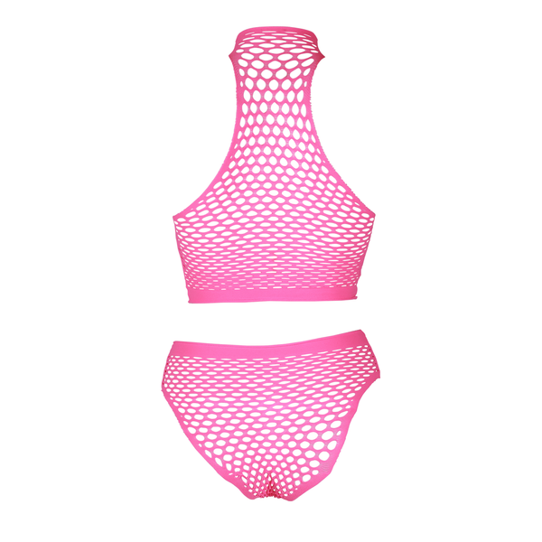 Pinkes leuchtendes Set mit Stehkragen und High Waist Slip von Ouch! by Shots – Ansicht 14