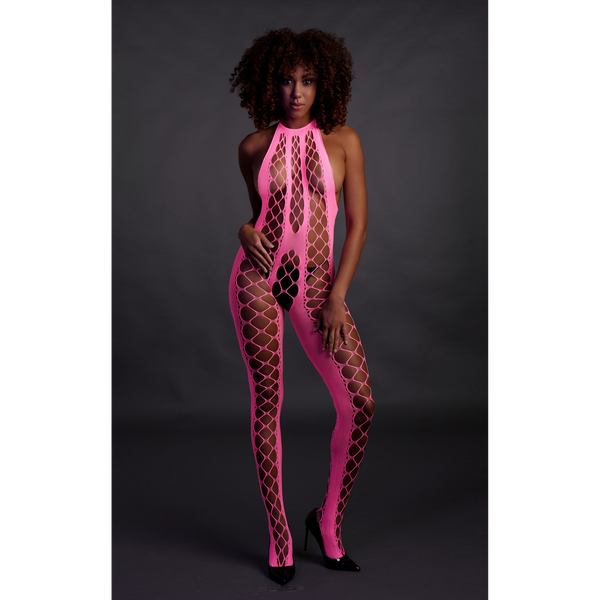 Pinker verführerischer Neon Bodystocking mit offenem Schritt von Ouch! by Shots – Ansicht 4