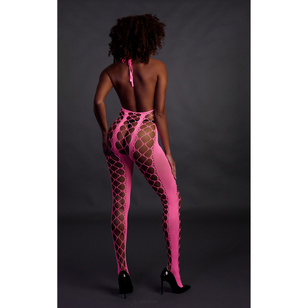 Pinker verführerischer Neon Bodystocking mit offenem Schritt von Ouch! by Shots – Ansicht 5