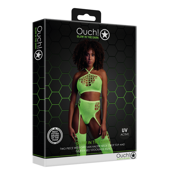 Grünes verführerisches Neon Set mit passenden Netzstrümpfen von Ouch! by Shots – Ansicht 2