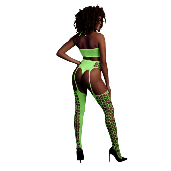 Grünes verführerisches Neon Set mit passenden Netzstrümpfen von Ouch! by Shots – Ansicht 3