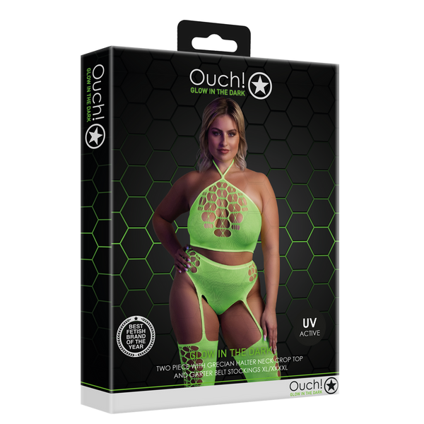 Grünes verführerisches Neon Set mit passenden Netzstrümpfen von Ouch! by Shots – Ansicht 9