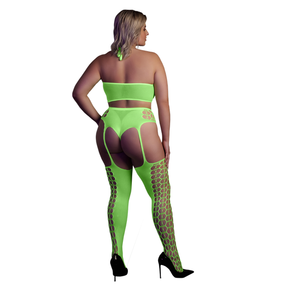 Grünes verführerisches Neon Set mit passenden Netzstrümpfen von Ouch! by Shots – Ansicht 10