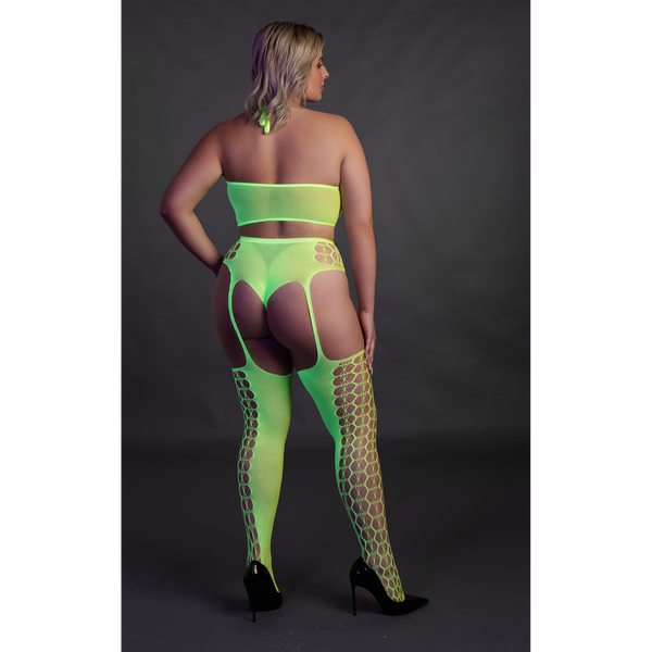 Grünes verführerisches Neon Set mit passenden Netzstrümpfen von Ouch! by Shots – Ansicht 12