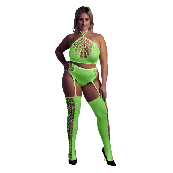 Grünes verführerisches Neon Set mit passenden Netzstrümpfen von Ouch! by Shots – Ansicht 8