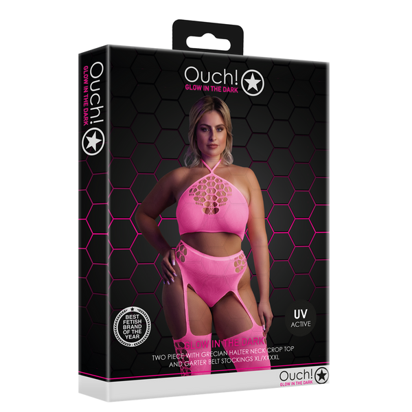 Pinkes leuchtendes zweiteiliges Neon Set mit Crop Top von Ouch! by Shots – Ansicht 9