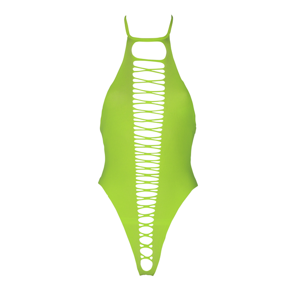 Grüner leuchtender High Cut Body mit elegantem Halterneck Design von Ouch! by Shots – Ansicht 6