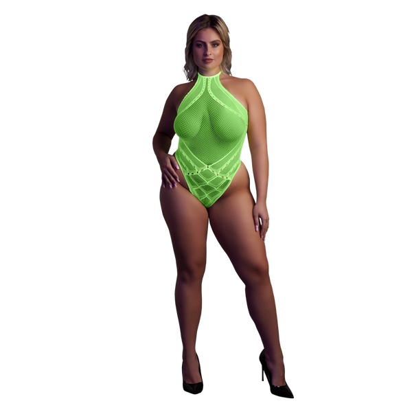 Grüner leuchtender Halterneck Body mit faszinierendem UV Effekt von Ouch! by Shots – Ansicht 8