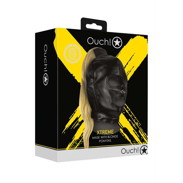 Schwarze mysteriöse Gesichtsmaske mit einer eleganten langen Perücke von Ouch! by Shots – Ansicht 2