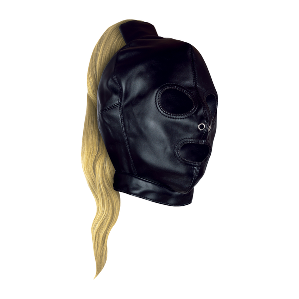 Schwarze mysteriöse Gesichtsmaske mit einer eleganten langen Perücke von Ouch! by Shots – Ansicht 4