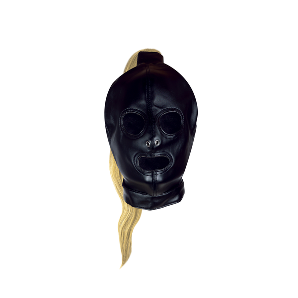 Schwarze mysteriöse Gesichtsmaske mit einer eleganten langen Perücke von Ouch! by Shots – Ansicht 5