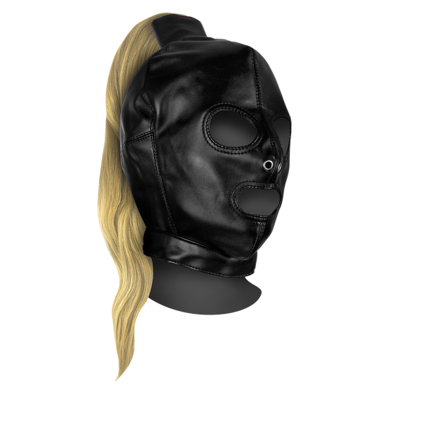 Schwarze mysteriöse Gesichtsmaske mit einer eleganten langen Perücke von Ouch! by Shots