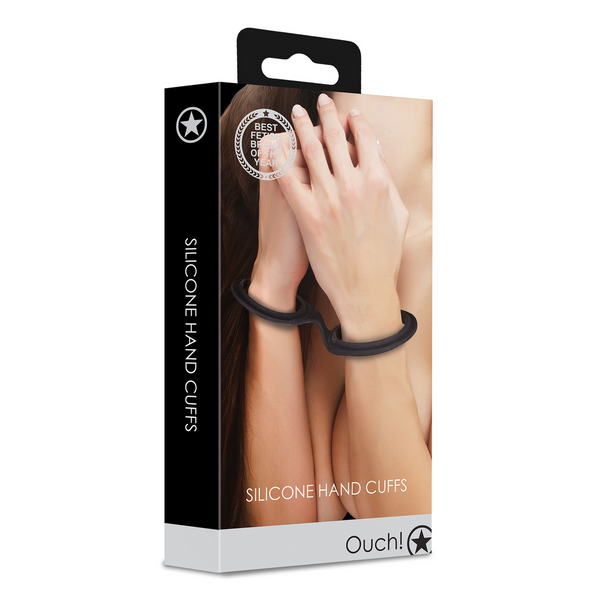 Schwarze anschmiegsame Silikon Handfesseln für sinnliche Einsteiger Erlebnisse von Ouch! by Shots – Ansicht 2