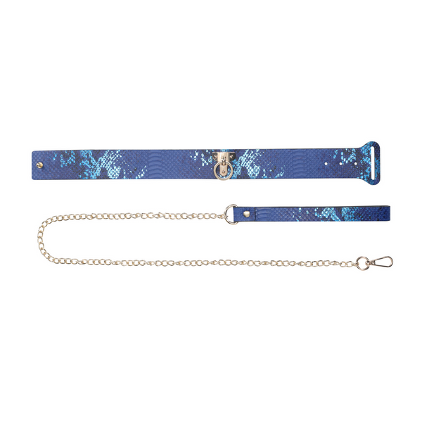 Blaues glanzvolles Halsband mit einer abnehmbaren robusten Führleine von Ouch! by Shots – Ansicht 5
