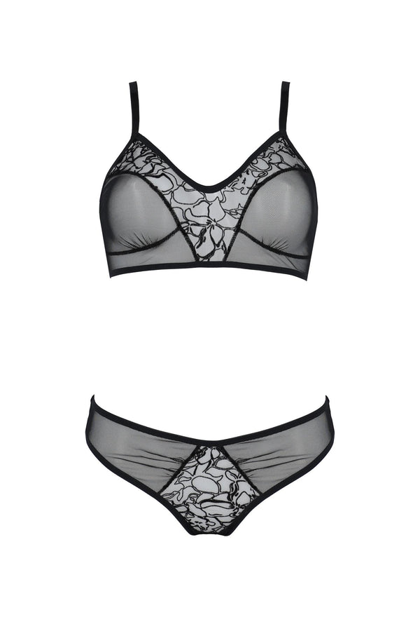 Transparentes Dessous-Set mit Netz und Spitze | Passion