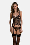 Transparentes Netz-Dessous-Set mit Strumpfhaltern und Bügel-BH | Passion