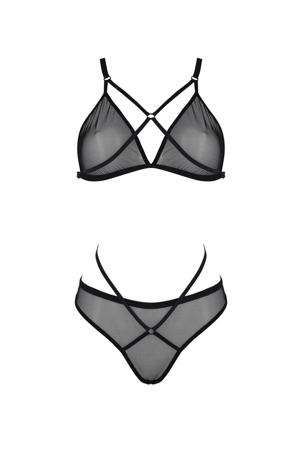Transparentes Netz-Dessous-Set mit Hakenverschluss | Passion