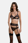 Erotisches Netz-Dessous Set mit Strumpfhalter und Bügel-BH | Passion