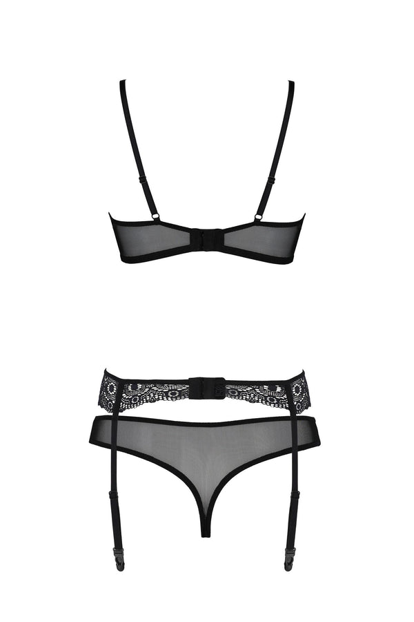 Erotisches Netz-Dessous Set mit Strumpfhalter und Bügel-BH | Passion