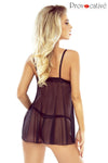 Zweiteiliges Spitzen-Netz Set Babydoll Kleid mit Satin-Details und Quasten | Provocative