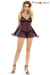 Zweiteiliges Spitzen-Netz Set Babydoll Kleid mit Satin-Details und Quasten | Provocative