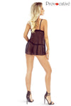 Zweiteiliges Spitzen-Netz Set Babydoll Kleid mit Satin-Details und Quasten | Provocative